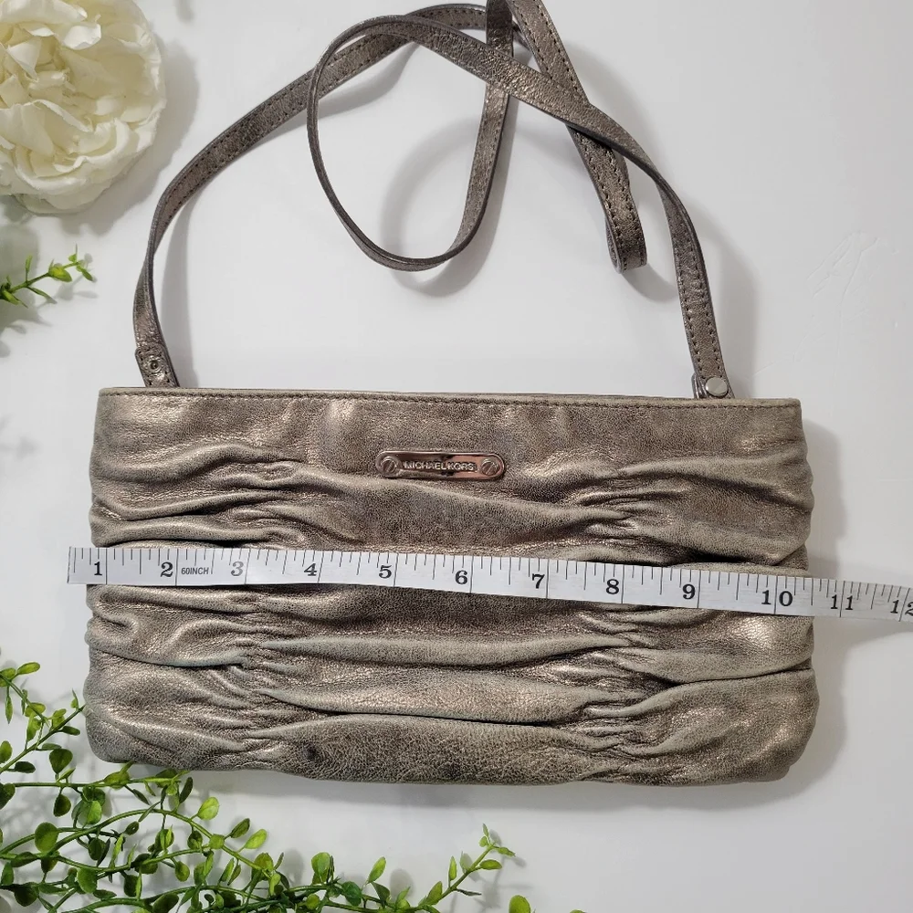 Michael Kors Webster metallic ruched leather clutch/shoulder bag NWOT